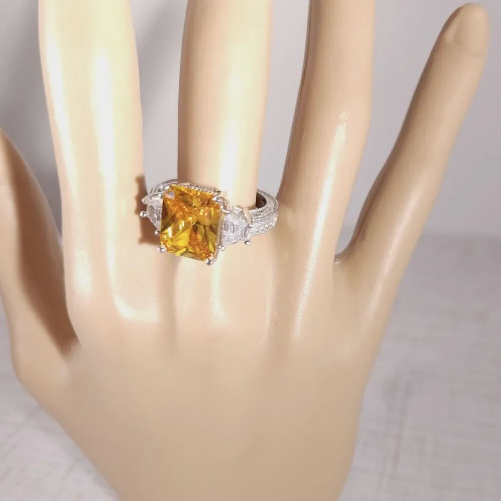 Simulated Yellow Diamond Ring in Sterling Silver Size 7